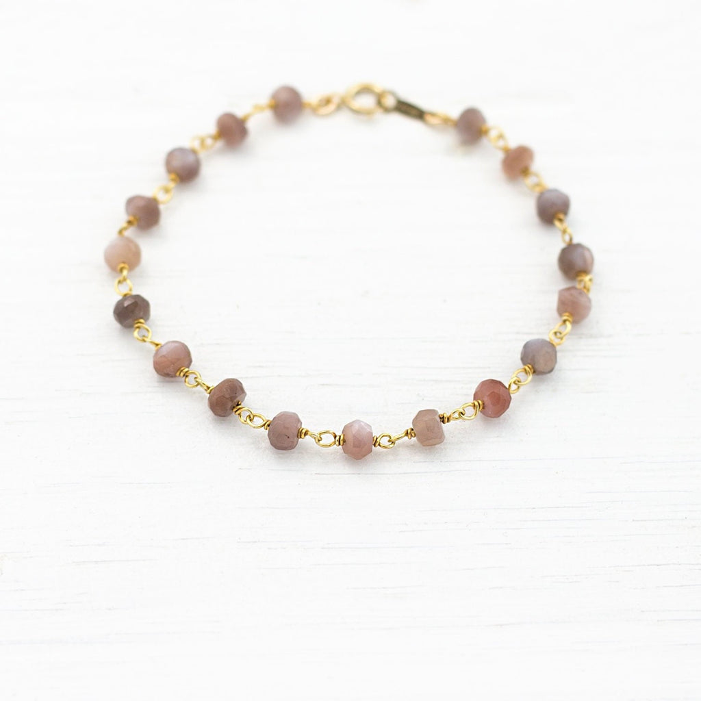 Beaded Brown Moonstone Bracelet, June Birthstone Gift, Stone Bracelet, Stone Rosary Bracelet, Stacking Bracelet, Everyday Bracelets