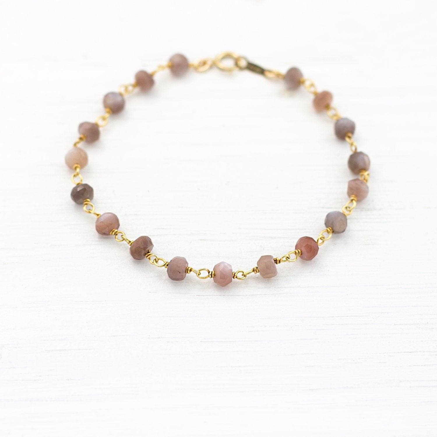 Beaded Brown Moonstone Bracelet, June Birthstone Gift, Stone Bracelet, Stone Rosary Bracelet, Stacking Bracelet, Everyday Bracelets
