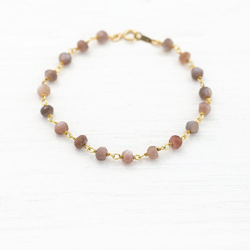 Beaded Brown Moonstone Bracelet, June Birthstone Gift, Stone Bracelet, Stone Rosary Bracelet, Stacking Bracelet, Everyday Bracelets