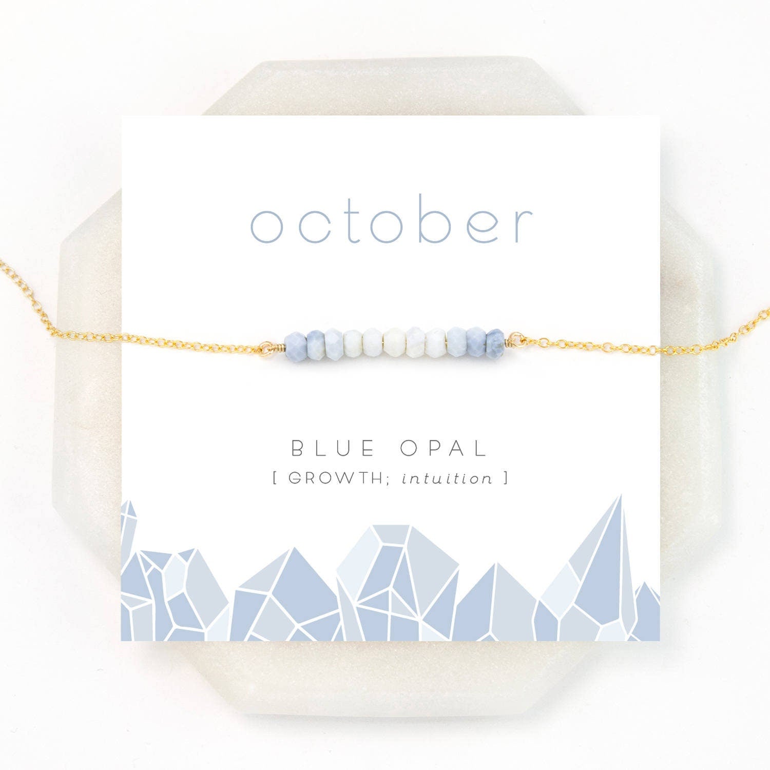 Ombre Blue Opal Necklace, October Birthstone, Natural Opal, Birthday Gift, Bar Necklace, Dainty Necklace, Beaded Bar, Pastel Necklace, NK-DB