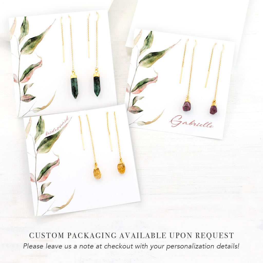 Raw Emerald Threaders Gold, Natural Stone Earrings, Emerald Earrings Dangle, May Birthstone Earrings, Holiday Gifts for Her, TH-B