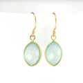 Aqua Blue Drop Earrings, Gold Framed Gemstone, March Birthday Gift, Minimalist Jewelry, Dainty Stone, Bridesmaids Jewelry, Aqua Blue