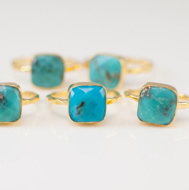 Turquoise Ring Gold, December Birthstone Ring, Gemstone Ring, Solitaire Ring, Silver Ring, Stacking Ring, Statement Ring