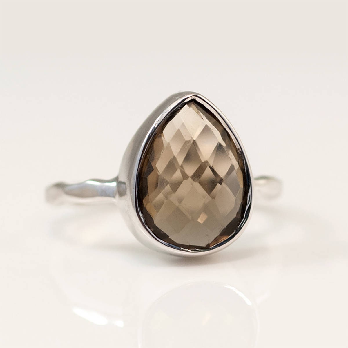 Smokey Quartz Ring, Back to School Gift, Autumn Jewelry, Brown Stone Ring, Solitaire Stacking Ring, Teardrop Ring, Round Gemstone