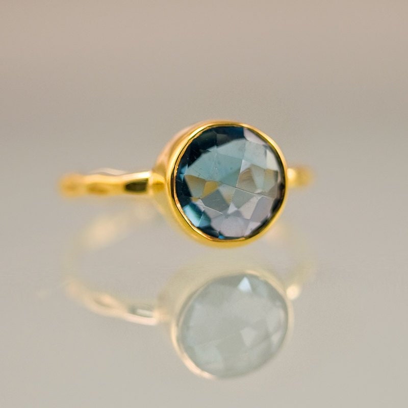 London Blue Topaz Stacking Ring - Bezel Ring - Topaz Quartz - Gemstone Ring- Gold Ring - December Birthstone