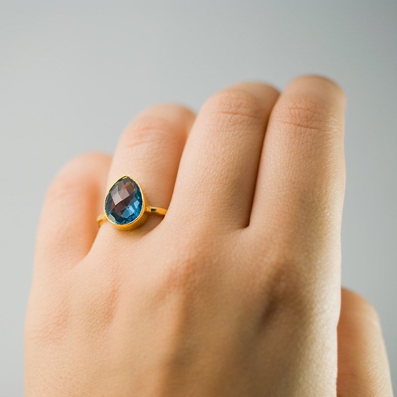 London Blue Topaz Stacking Ring - Bezel Ring - Topaz Quartz - Gemstone Ring- Gold Ring - December Birthstone