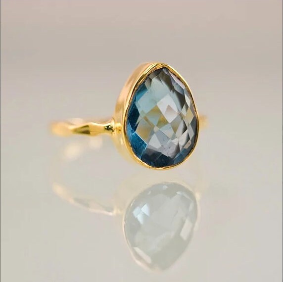 London Blue Topaz Stacking Ring - Bezel Ring - Topaz Quartz - Gemstone Ring- Gold Ring - December Birthstone