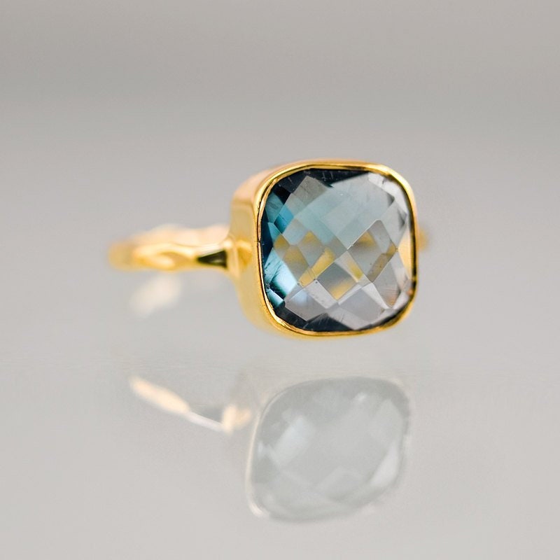 London Blue Topaz Ring Gold - December Birthstone Ring - Solitaire Ring - Stackable Stone Ring - Gold Ring - Round Ring