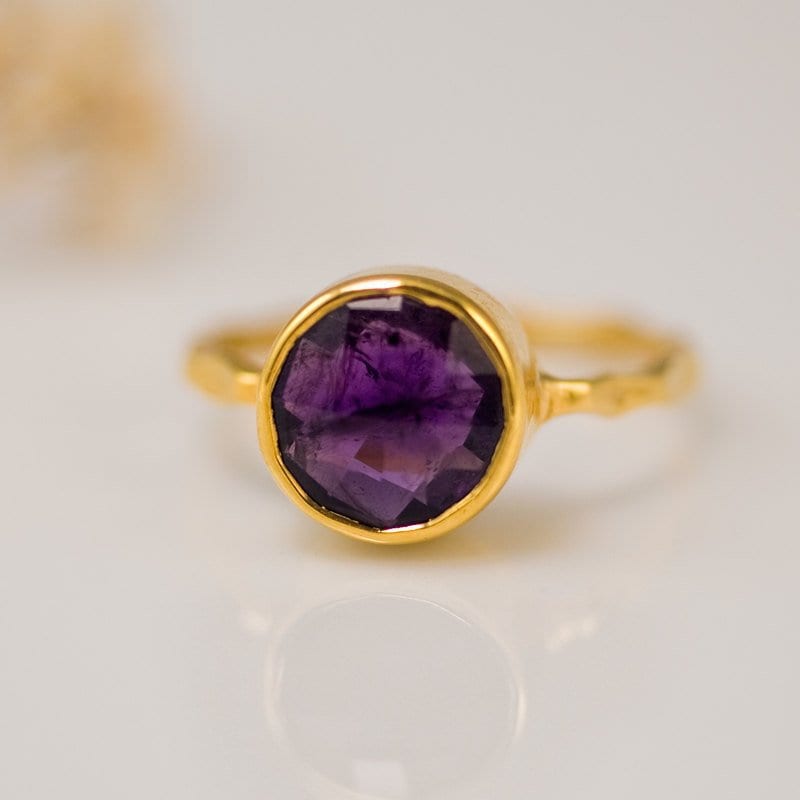 Purple Amethyst Ring Gold - February Birthstone Ring - Purple Gemstone Ring - Stacking Ring - Gold Ring - Tear Drop Ring