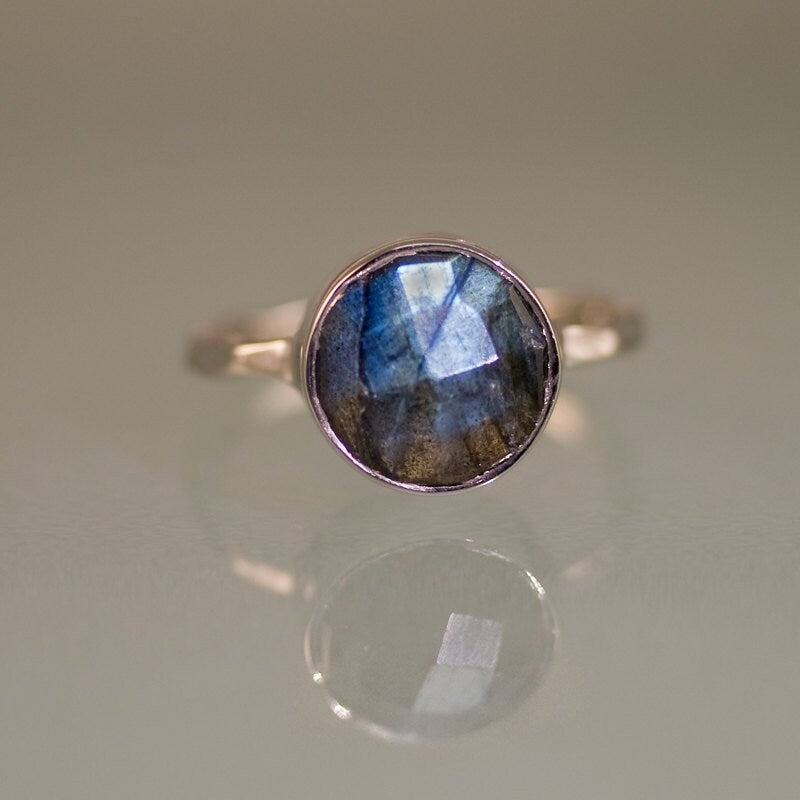 Labradorite Ring Gold, Natural Stone Ring, Cushion Cut Ring, Solitaire Gemstone Ring, Stacking Ring, Mother's Ring, Statement Ring
