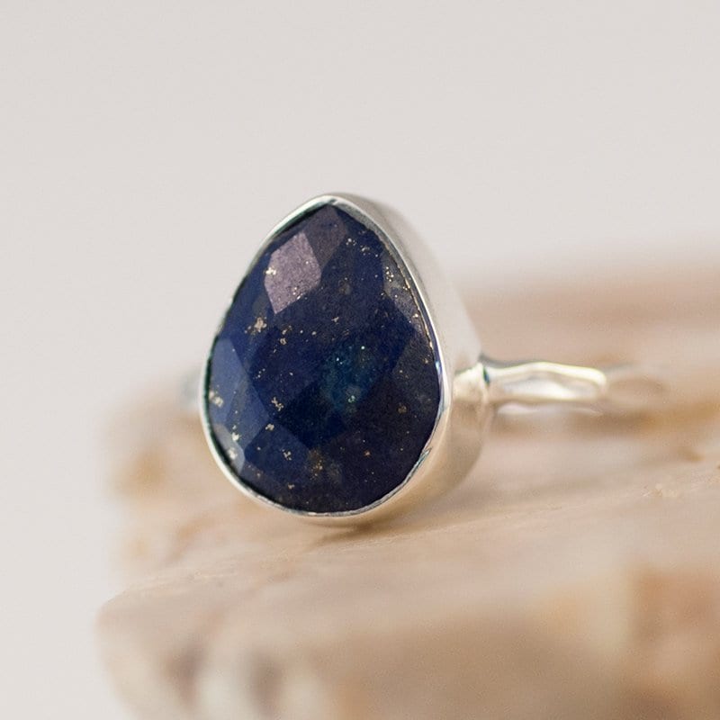 Navy Blue Lapis Ring Gold, September Birthstone Ring, Lapis Lazuli Gemstone Ring, Stacking Ring, Gold Vermeil Ring, Cocktail Ring