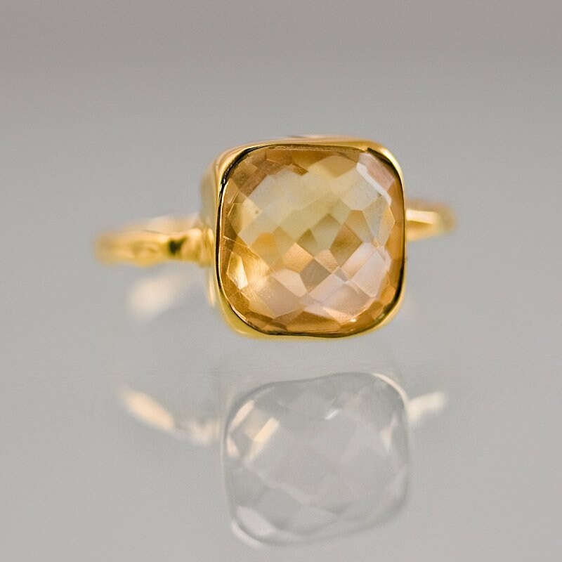 Yellow Citrine Ring Gold, November Birthstone Ring, Solitaire Stacking Ring, Gold Vermeil Ring, Round Ring, Stackable Stone Ring