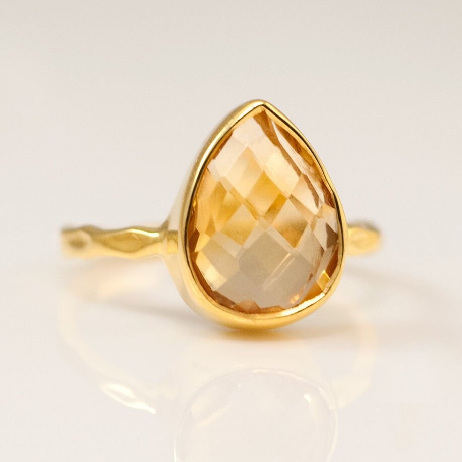 Yellow Citrine Ring Gold, November Birthstone Ring, Solitaire Stacking Ring, Gold Vermeil Ring, Round Ring, Stackable Stone Ring
