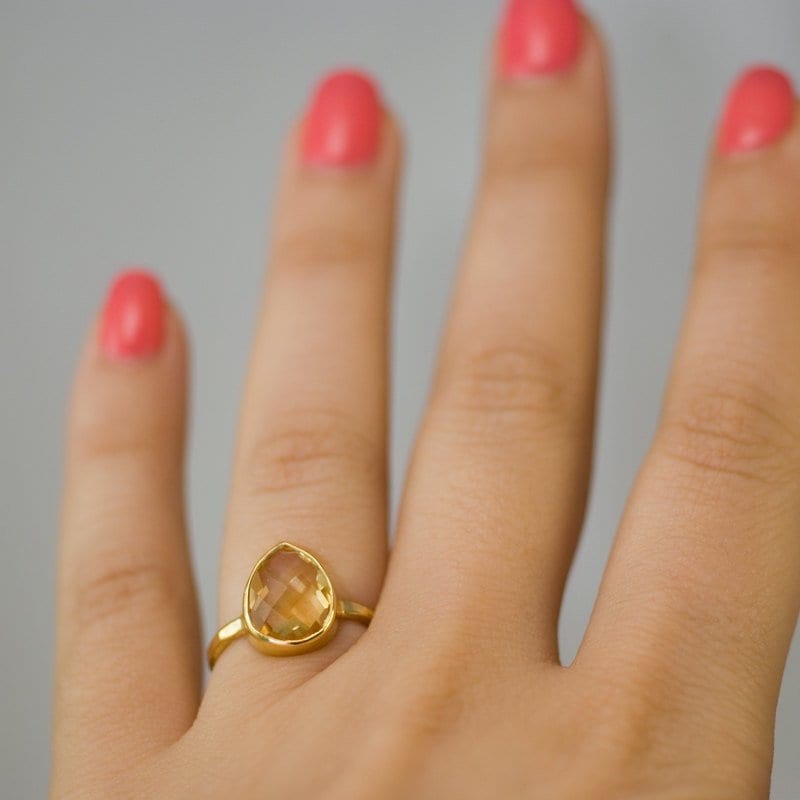 Yellow Citrine Ring Gold, November Birthstone Ring, Square Stone Ring, Gemstone Ring, Stacking Ring, Cocktail Ring, Birthday Gift