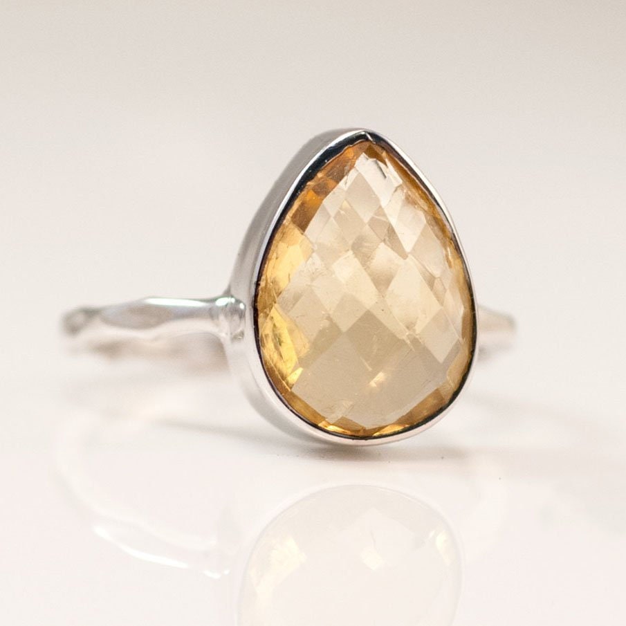 Yellow Citrine Ring Gold, November Birthstone Ring, Square Stone Ring, Gemstone Ring, Stacking Ring, Cocktail Ring, Birthday Gift