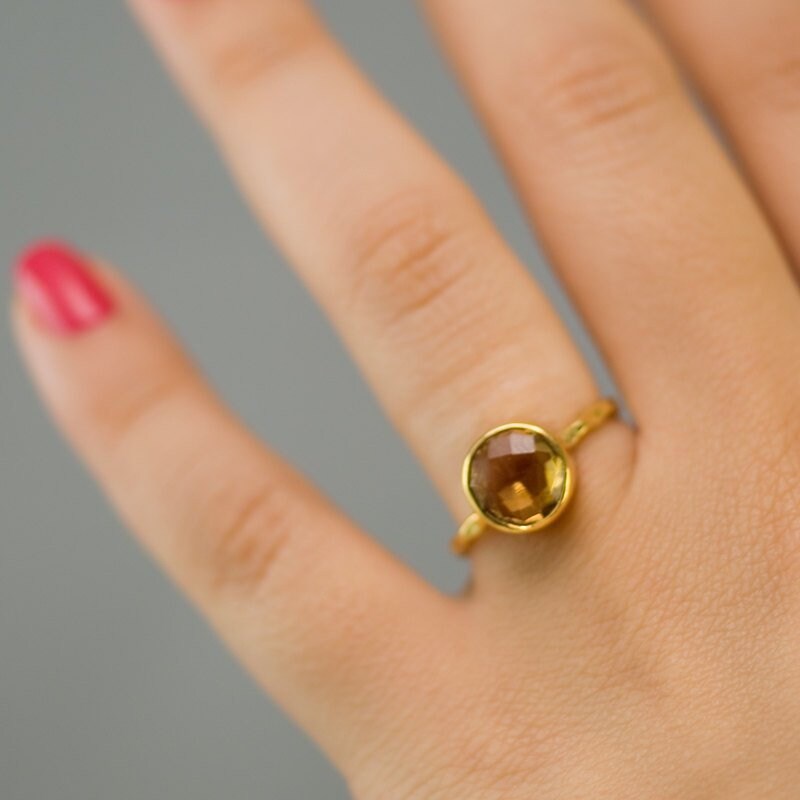 Yellow Citrine Ring Gold, November Birthstone Ring, Square Stone Ring, Gemstone Ring, Stacking Ring, Cocktail Ring, Birthday Gift