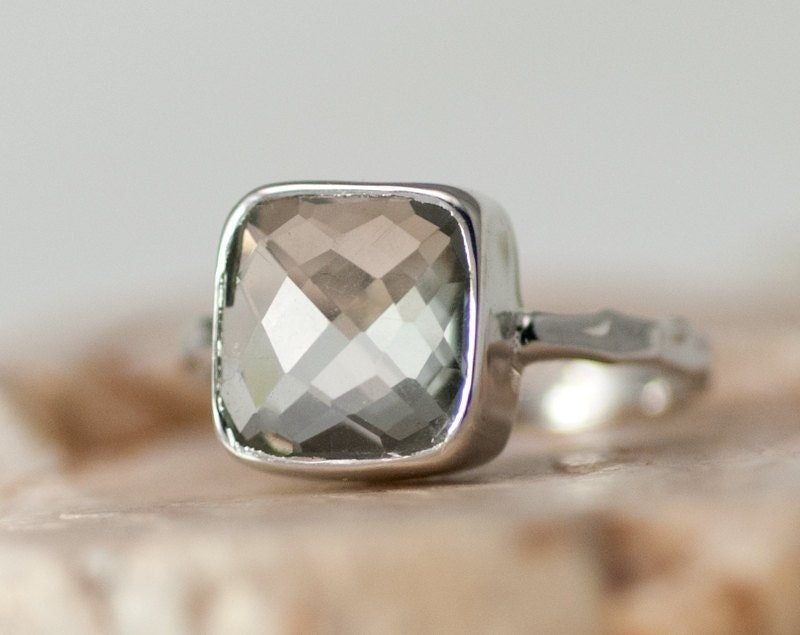 Green Amethyst Ring, Stacking Ring, Cushion Cut Ring, Gem Ring, Square Ring, February Birthstone, Solitaire Ring, Modern Gift for Her, RG-SQ