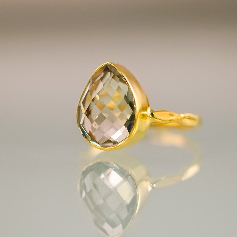 Green Amethyst Ring, Stacking Ring, Cushion Cut Ring, Gem Ring, Square Ring, February Birthstone, Solitaire Ring, Modern Gift for Her, RG-SQ
