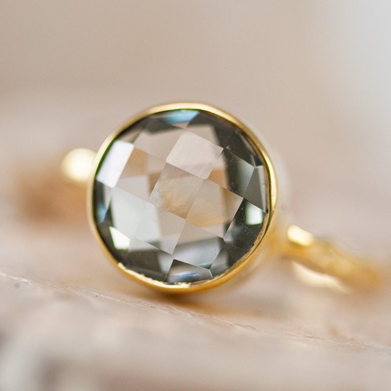 Green Amethyst Ring, Stacking Ring, Cushion Cut Ring, Gem Ring, Square Ring, February Birthstone, Solitaire Ring, Modern Gift for Her, RG-SQ