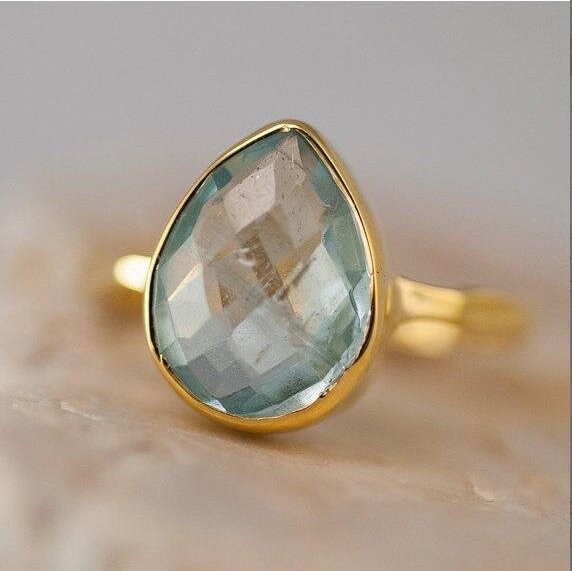 Natural Aquamarine Ring, March Birthstone, Gemstone Ring, Stacking Ring, Round Cut Ring, Modern Gift, Simple Faceted Stone Ring, RG-RD