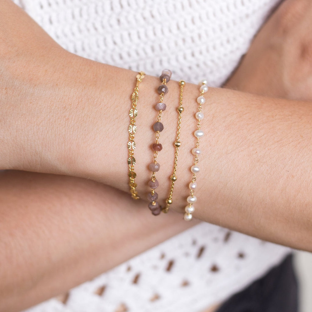 Beaded Brown Moonstone Bracelet, June Birthstone Gift, Stone Bracelet, Stone Rosary Bracelet, Stacking Bracelet, Everyday Bracelets