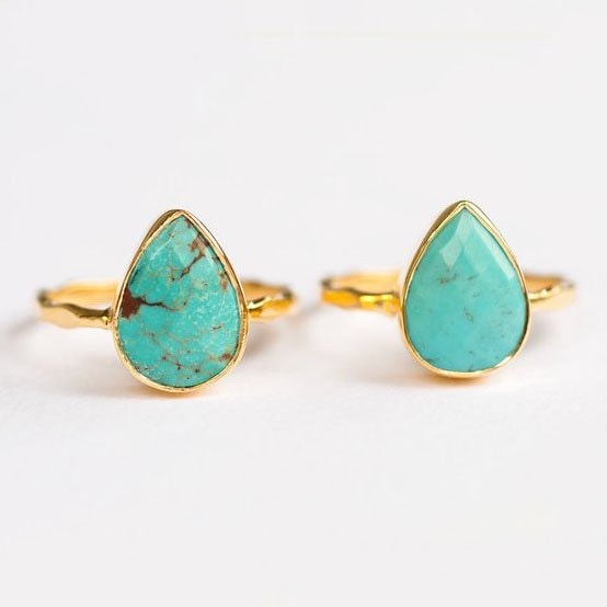 Turquoise Ring Gold, December Birthstone Ring, Gem Ring, Solitaire Ring, Gold Ring, Stackable Ring, Tear Drop Ring, Raw Stone
