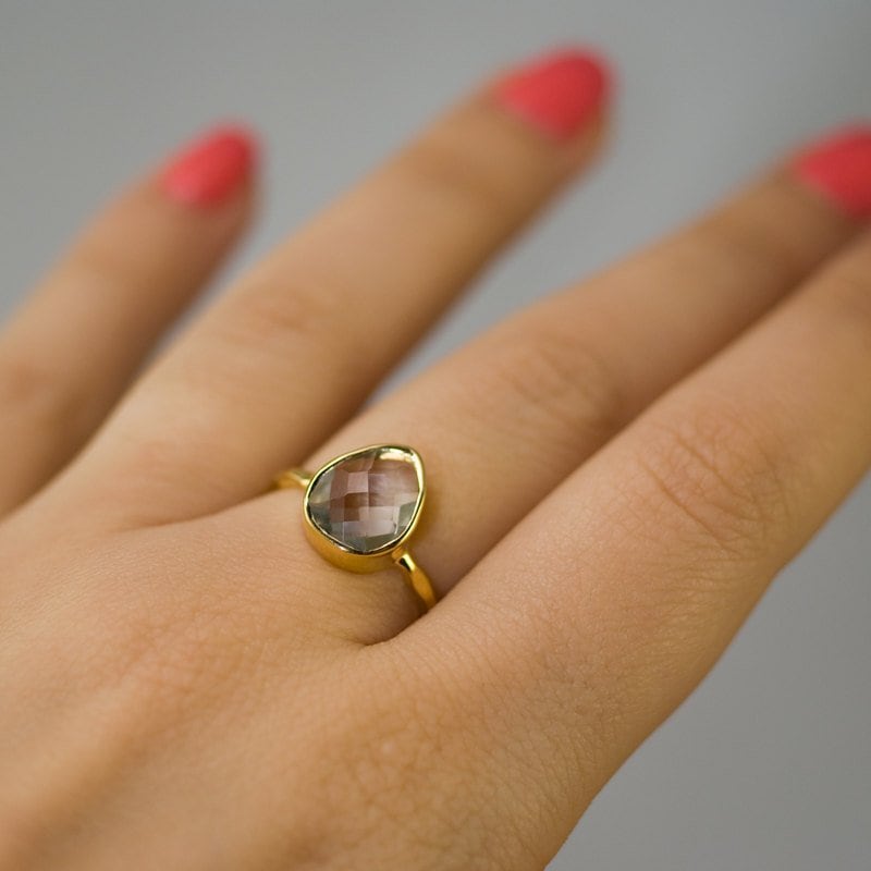 Green Amethyst Ring, Stacking Ring, Cushion Cut Ring, Gem Ring, Square Ring, February Birthstone, Solitaire Ring, Modern Gift for Her, RG-SQ