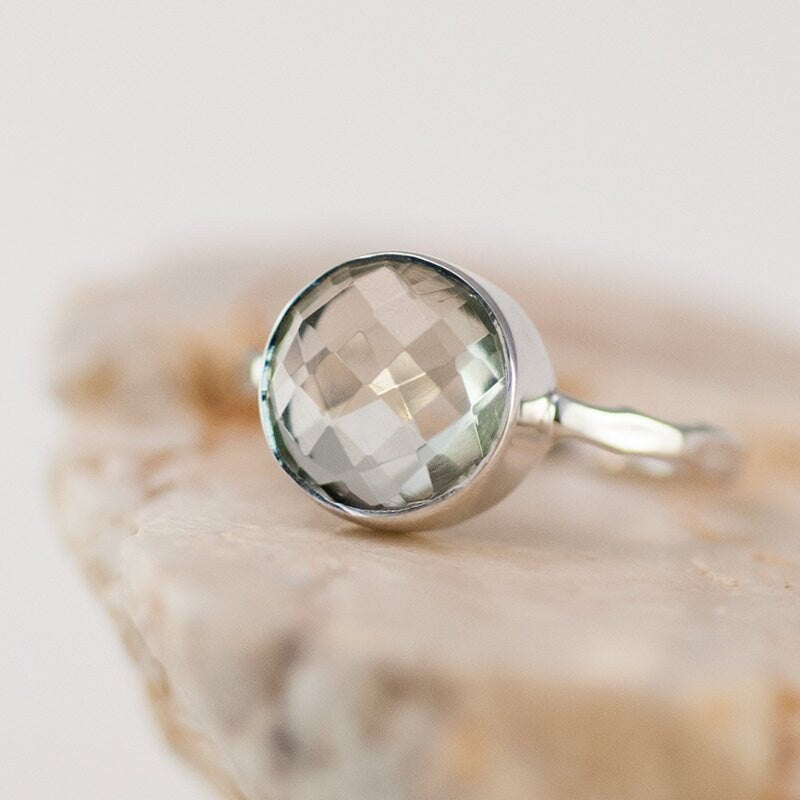 Green Amethyst Ring, Stacking Ring, Cushion Cut Ring, Gem Ring, Square Ring, February Birthstone, Solitaire Ring, Modern Gift for Her, RG-SQ