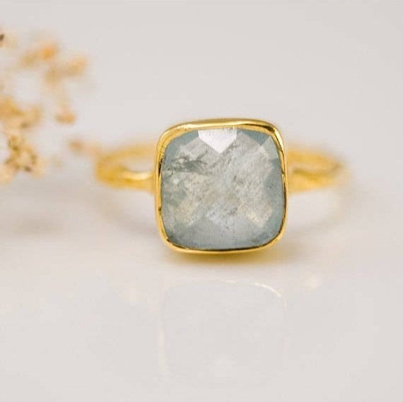 Natural Aquamarine Ring, March Birthstone, Gemstone Ring, Stacking Ring, Round Cut Ring, Modern Gift, Simple Faceted Stone Ring, RG-RD