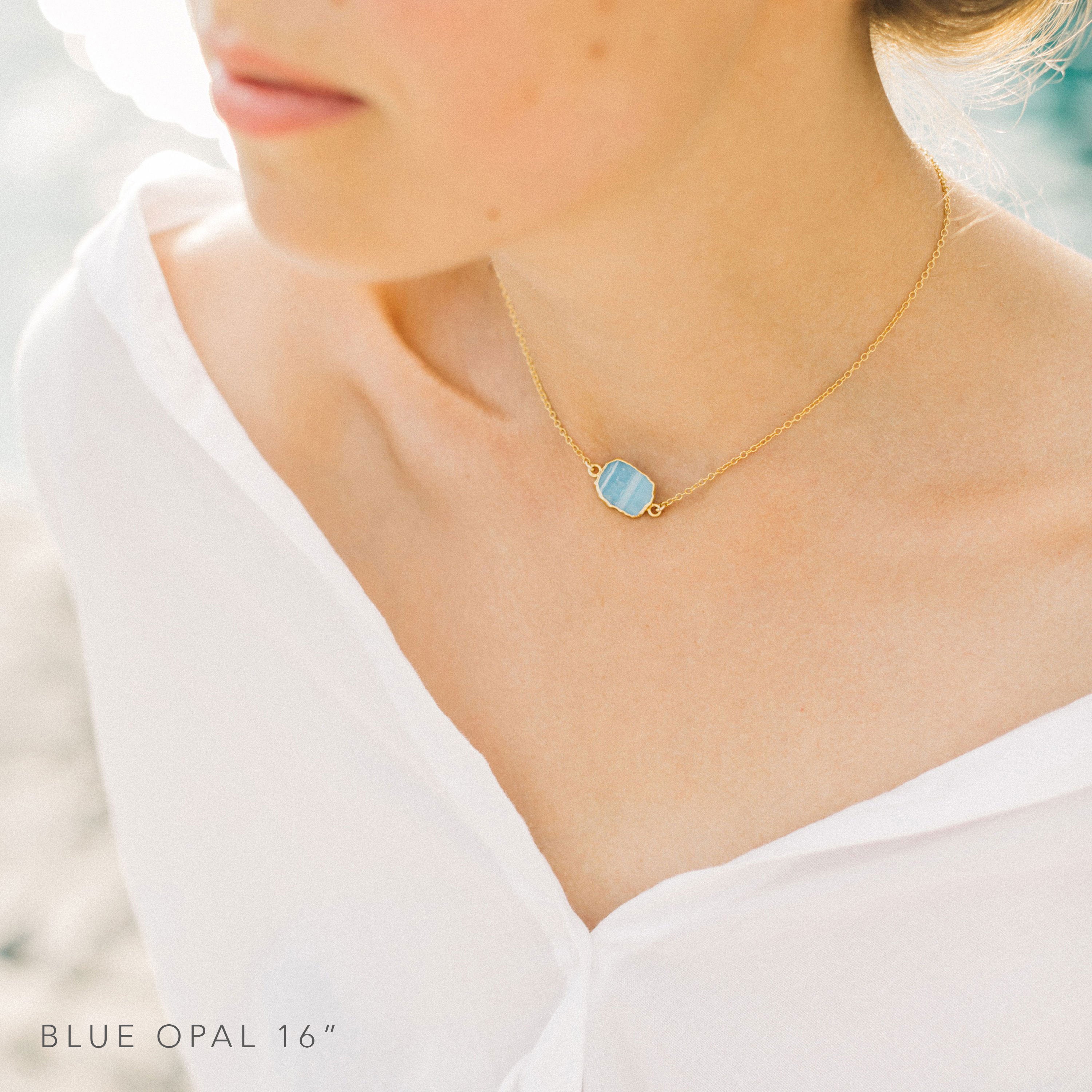 Simple Blue Opal Necklace, Something Blue Bridal Jewelry, Real Opal Pendant Gold, Gold Filled Choker, October Birthstone Best Friend Gift
