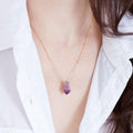 Raw Crystal Layering Necklace, Rough Cut Amethyst Stone Pendant, Rose Gold Satellite Chain, Handmade Necklace, February Birthstone, NK-ST