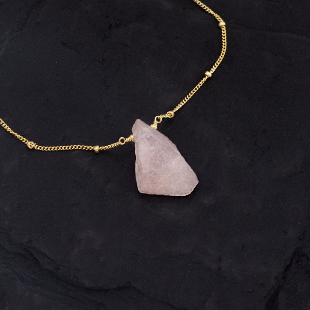 Crystal Pendant Layering Necklace, Raw Rose Quartz Necklace, Birthday Gift for Her, Pink Gemstone, Love and Crystal, NK-ST