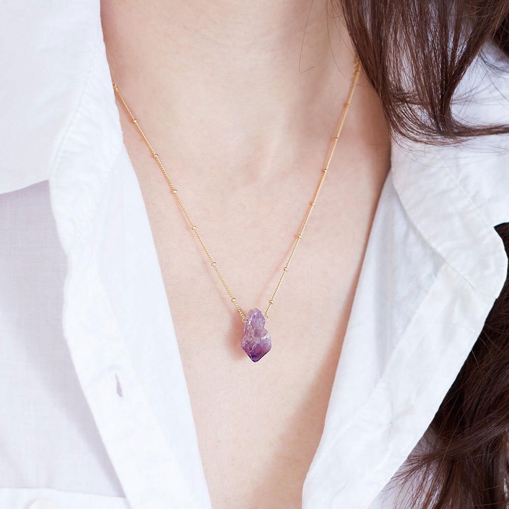 Crystal Pendant Layering Necklace, Raw Rose Quartz Necklace, Birthday Gift for Her, Pink Gemstone, Love and Crystal, NK-ST