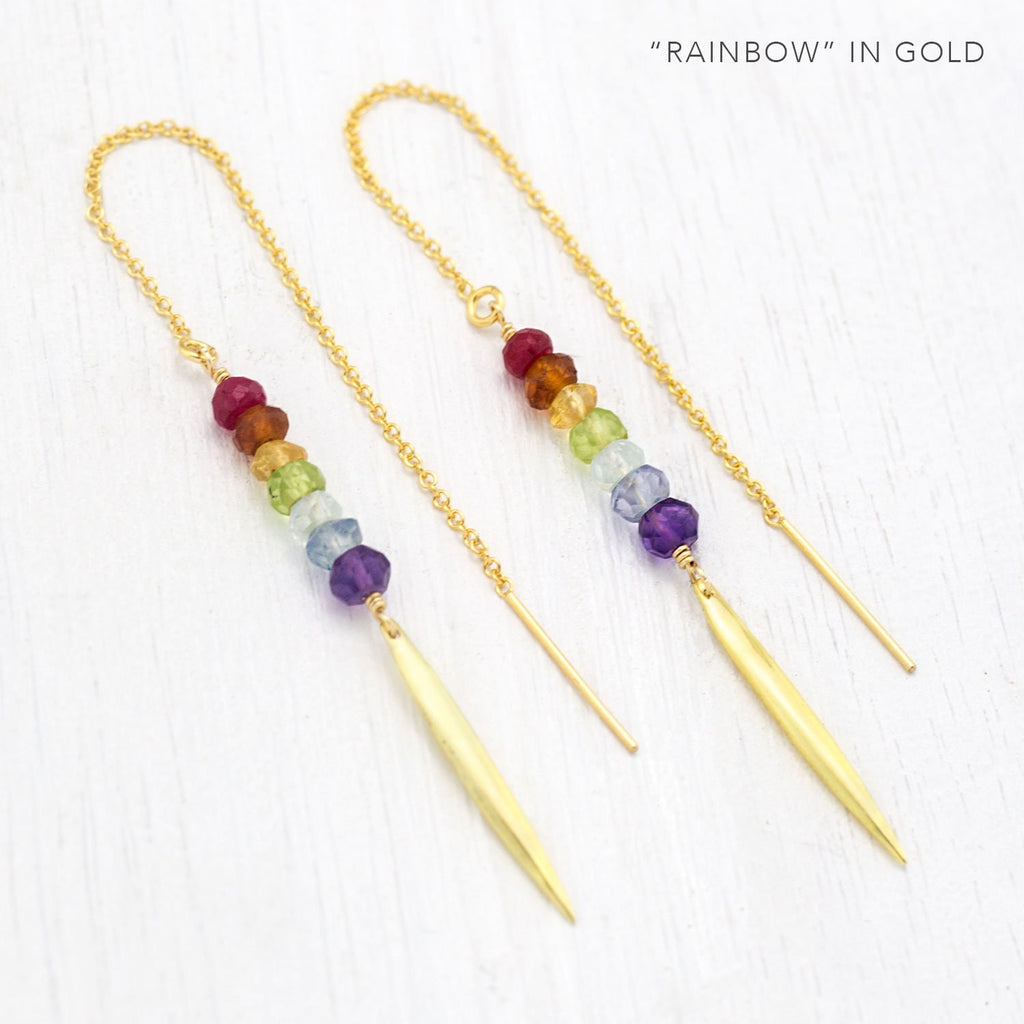 Watermelon Tourmaline Threaders, Ombre Gemstone Earrings, Beaded Spike Earrings, October Birthstone Gift, Birthstone Earrings, Stone Drops