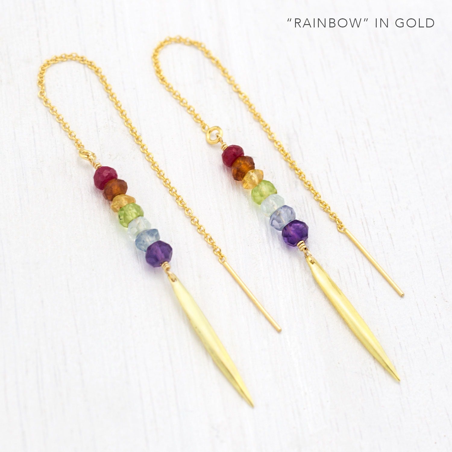 Watermelon Tourmaline Threaders, Ombre Gemstone Earrings, Beaded Spike Earrings, October Birthstone Gift, Birthstone Earrings, Stone Drops