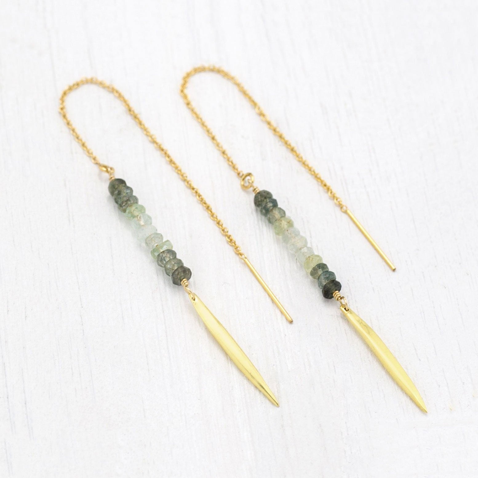 Natural Aquamarine Threaders, March Birthstone Birthday Gift, Moss Aquamarine Earrings, Minimalist Earth Toned Earrings, Sister Gift, Silver