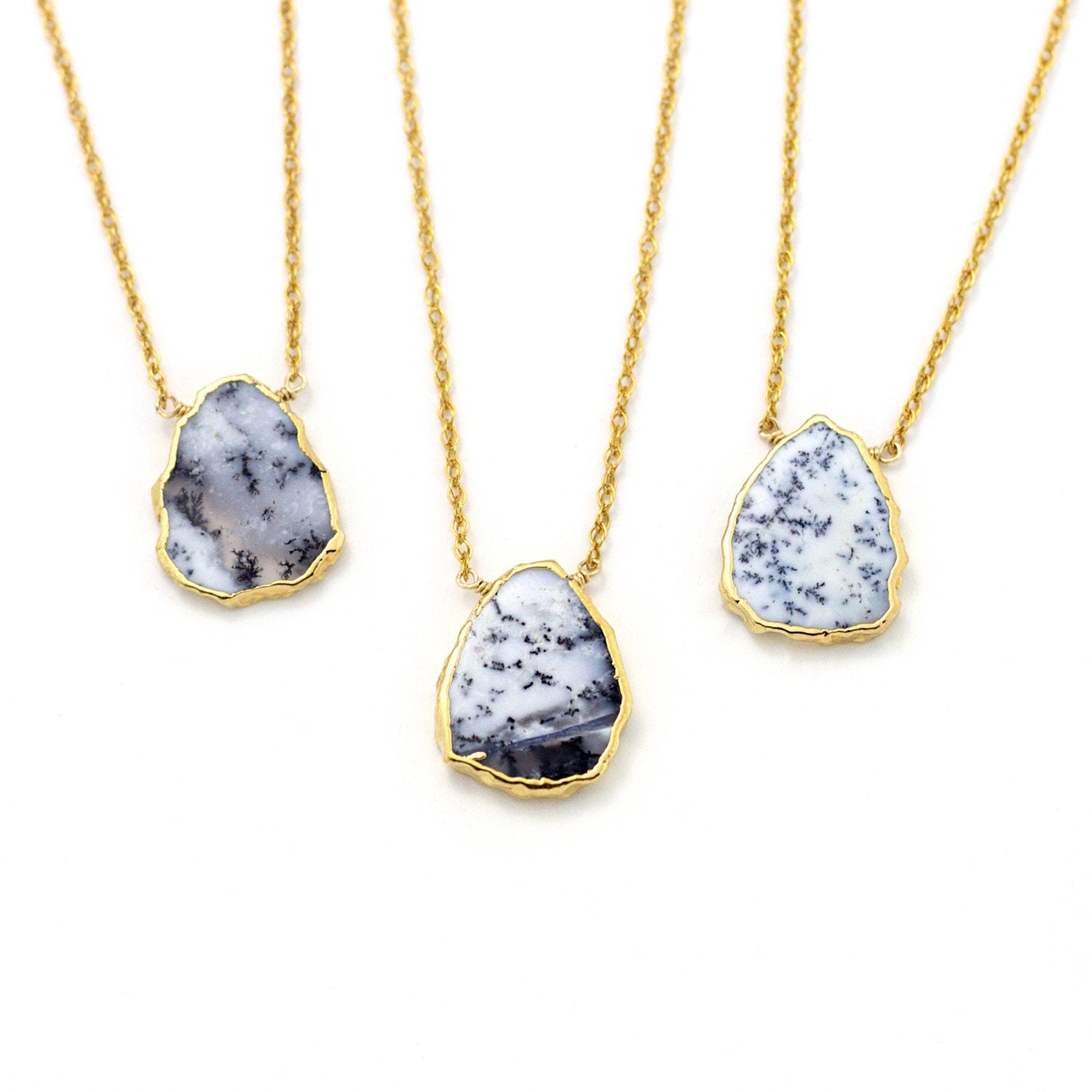 Opal Gemstone Slice Pendant, Dendrite Opal Gold Filled Chain, Marble Necklace, Minimalist Natural Stone, Layering Necklace Boho Gift for Her
