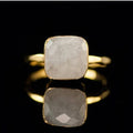 Gold White Moonstone Ring Solitaire - June Birthstone Ring - Gemstone Ring - Gold Ring - Bezel Set Ring, 9mm Crystal Moonstone Ring