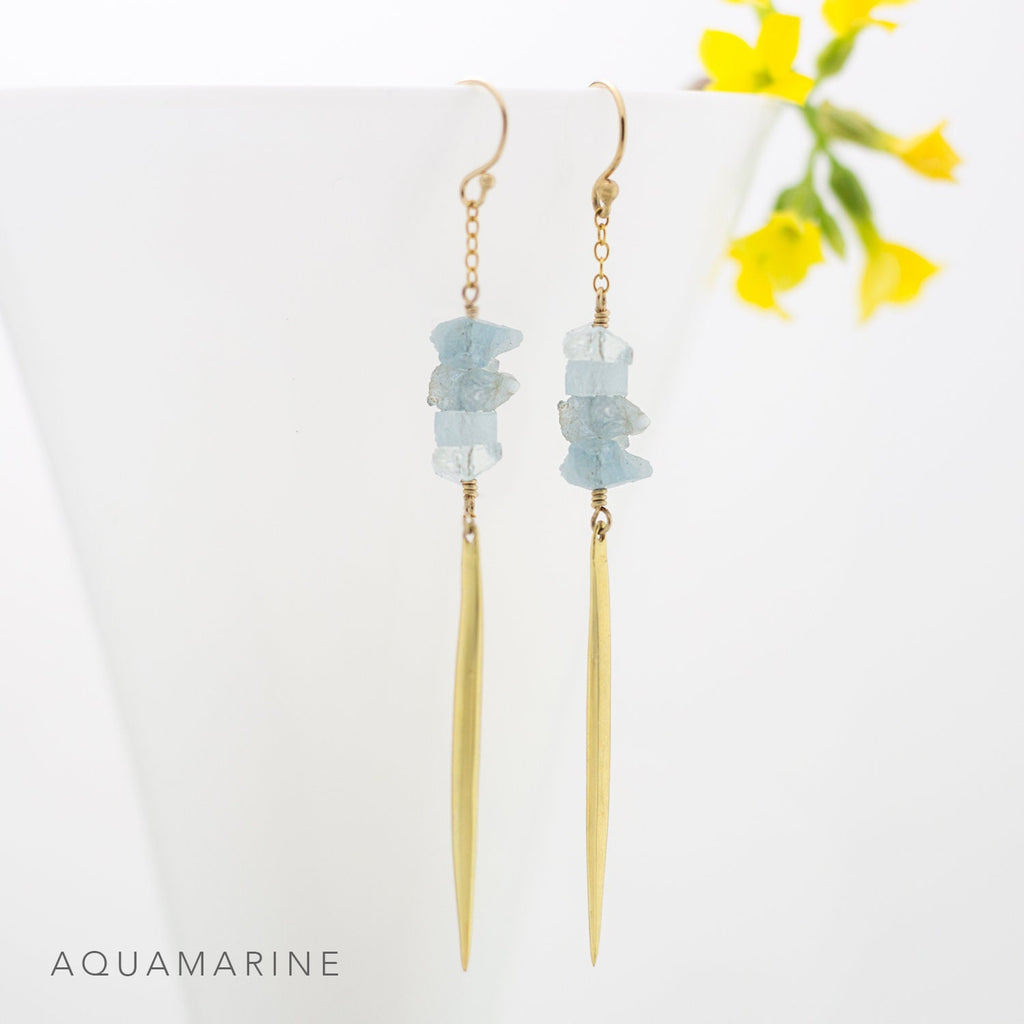 Larimar Bar Earrings Silver, Long Drop Earrings, Spike Earrings, Light Blue Natural Gemstone, Raw Crystal Earrings, Edgy Statement Earrings