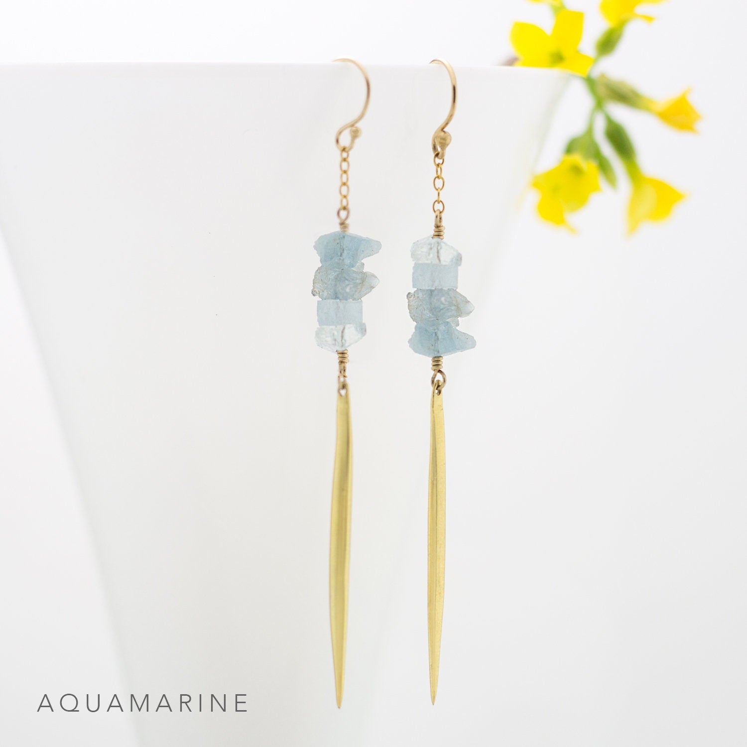 Larimar Bar Earrings Silver, Long Drop Earrings, Spike Earrings, Light Blue Natural Gemstone, Raw Crystal Earrings, Edgy Statement Earrings
