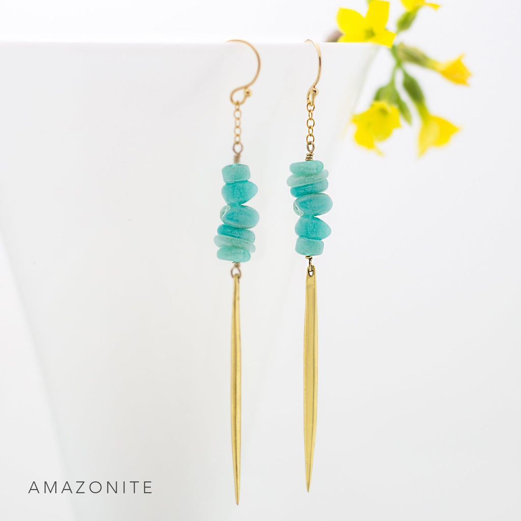 Larimar Bar Earrings Silver, Long Drop Earrings, Spike Earrings, Light Blue Natural Gemstone, Raw Crystal Earrings, Edgy Statement Earrings