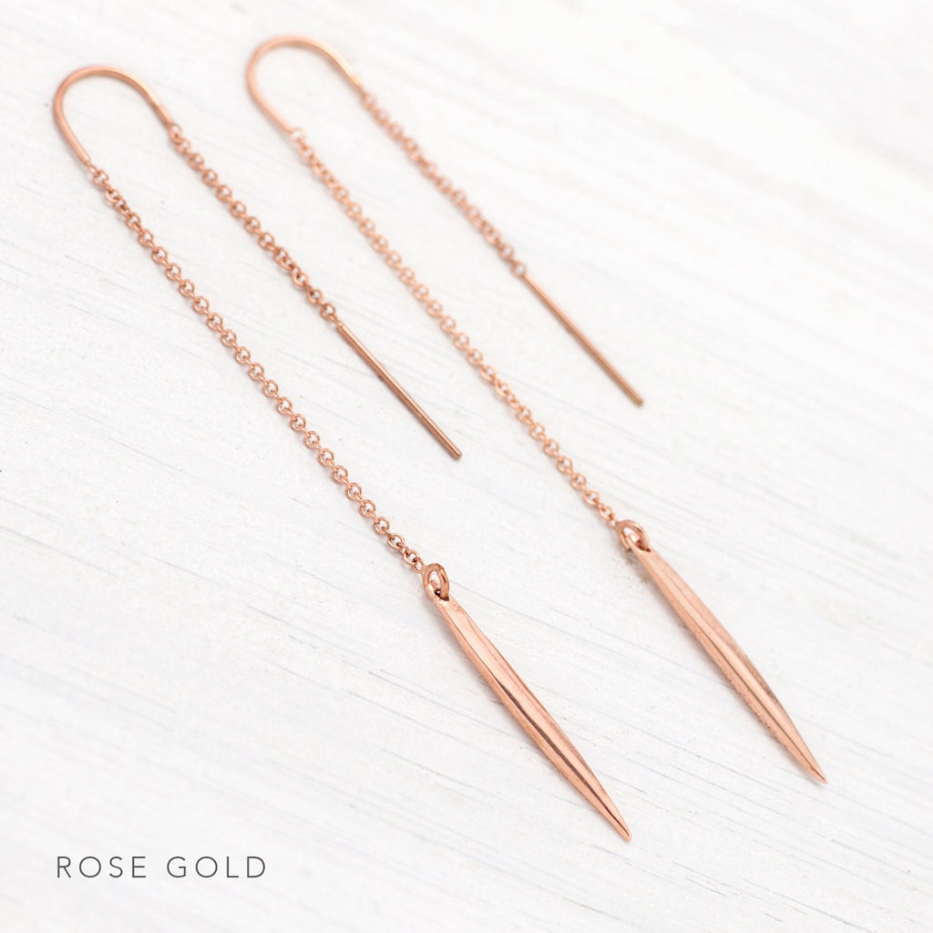 Sterling Silver Spike Threaders, Minimalist Earrings, Silver Skinny Bar Earrings, Simple Everyday Jewelry, Ear Threads, Gift for Girlfriend
