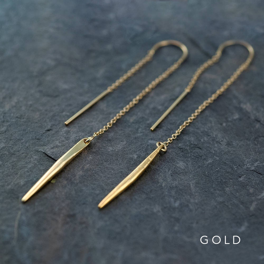 Sterling Silver Spike Threaders, Minimalist Earrings, Silver Skinny Bar Earrings, Simple Everyday Jewelry, Ear Threads, Gift for Girlfriend