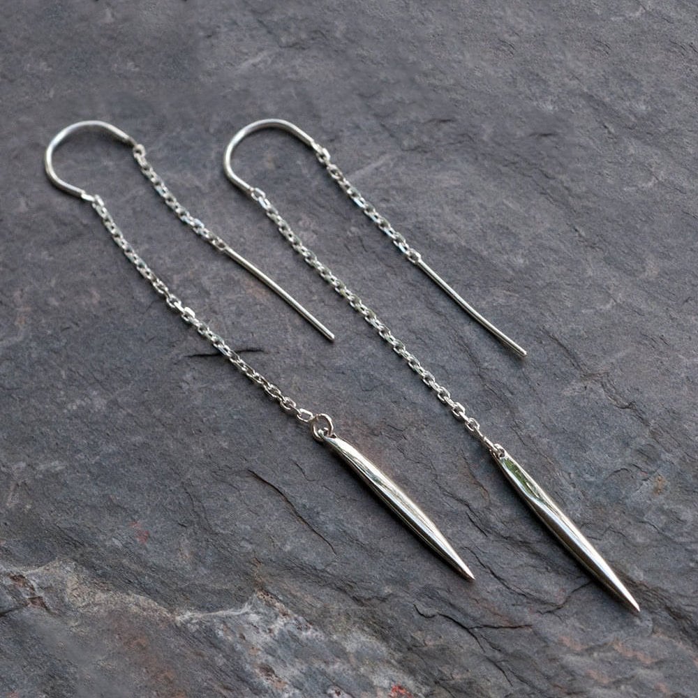 Sterling Silver Spike Threaders, Minimalist Earrings, Silver Skinny Bar Earrings, Simple Everyday Jewelry, Ear Threads, Gift for Girlfriend