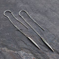 Sterling Silver Spike Threaders, Minimalist Earrings, Silver Skinny Bar Earrings, Simple Everyday Jewelry, Ear Threads, Gift for Girlfriend