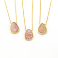Pink Opal Slice Necklace, Gold Framed Gemstone Slice, October Birthstone, Blush Pink Necklace, Gift for Bridesmaid, Baby Shower Gift for Her