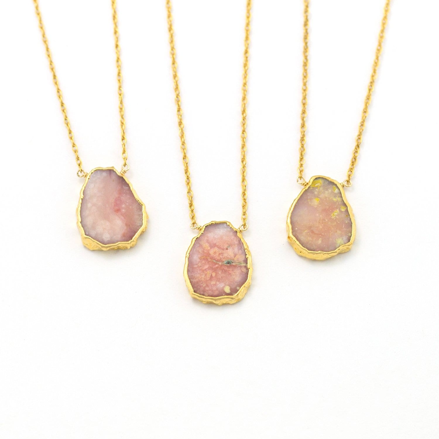 Pink Opal Slice Necklace, Gold Framed Gemstone Slice, October Birthstone, Blush Pink Necklace, Gift for Bridesmaid, Baby Shower Gift for Her