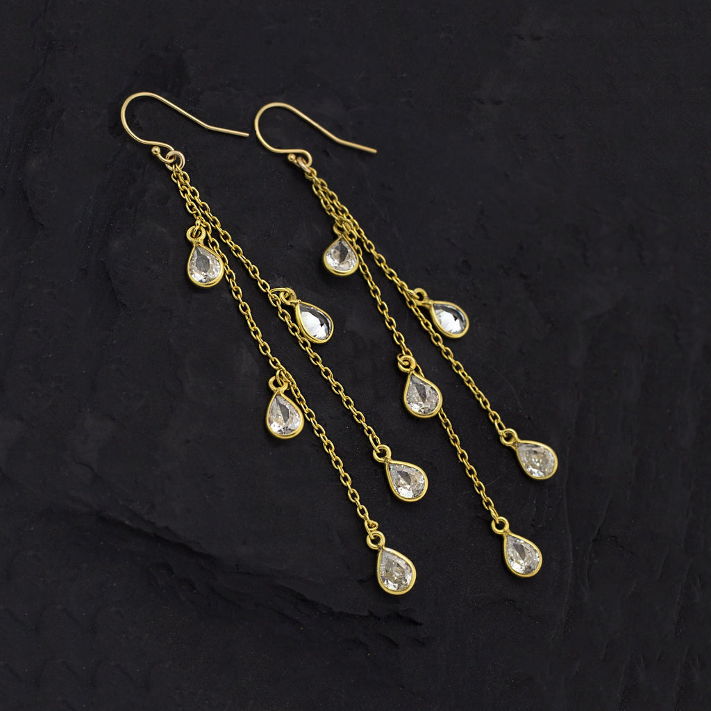 Gold Crystal Chandelier Earrings, CZ Raindrop Earrings, Simple Statement Earrings, Long Drop Earrings, Boho Chic Long Dangle Earrings