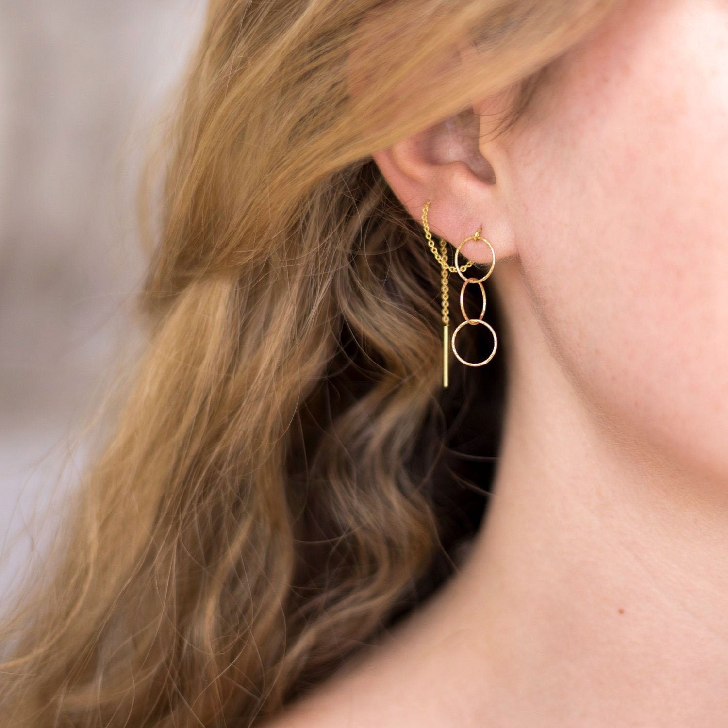 Simple Dainty Threader Earrings, Modern Geometric Jewelry, Dangle Drop Earrings, Gifts under 30, Bridesmaid Gifts, Pull Through Earrings