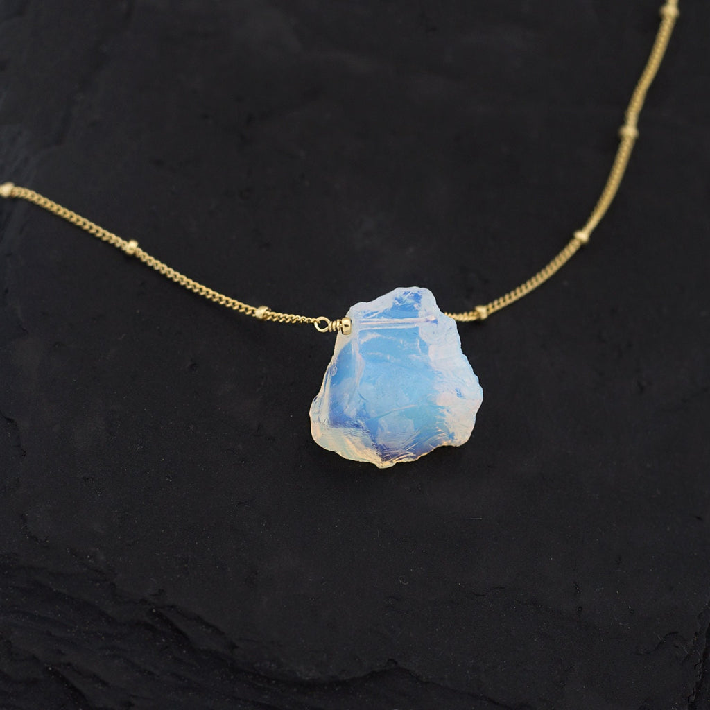 Celestial Opalite Necklace, October Birthstone Necklace, Gift for Libra, Rough Stone Choker, Dainty Chain Necklace, Valentine's Gift, NK-ST